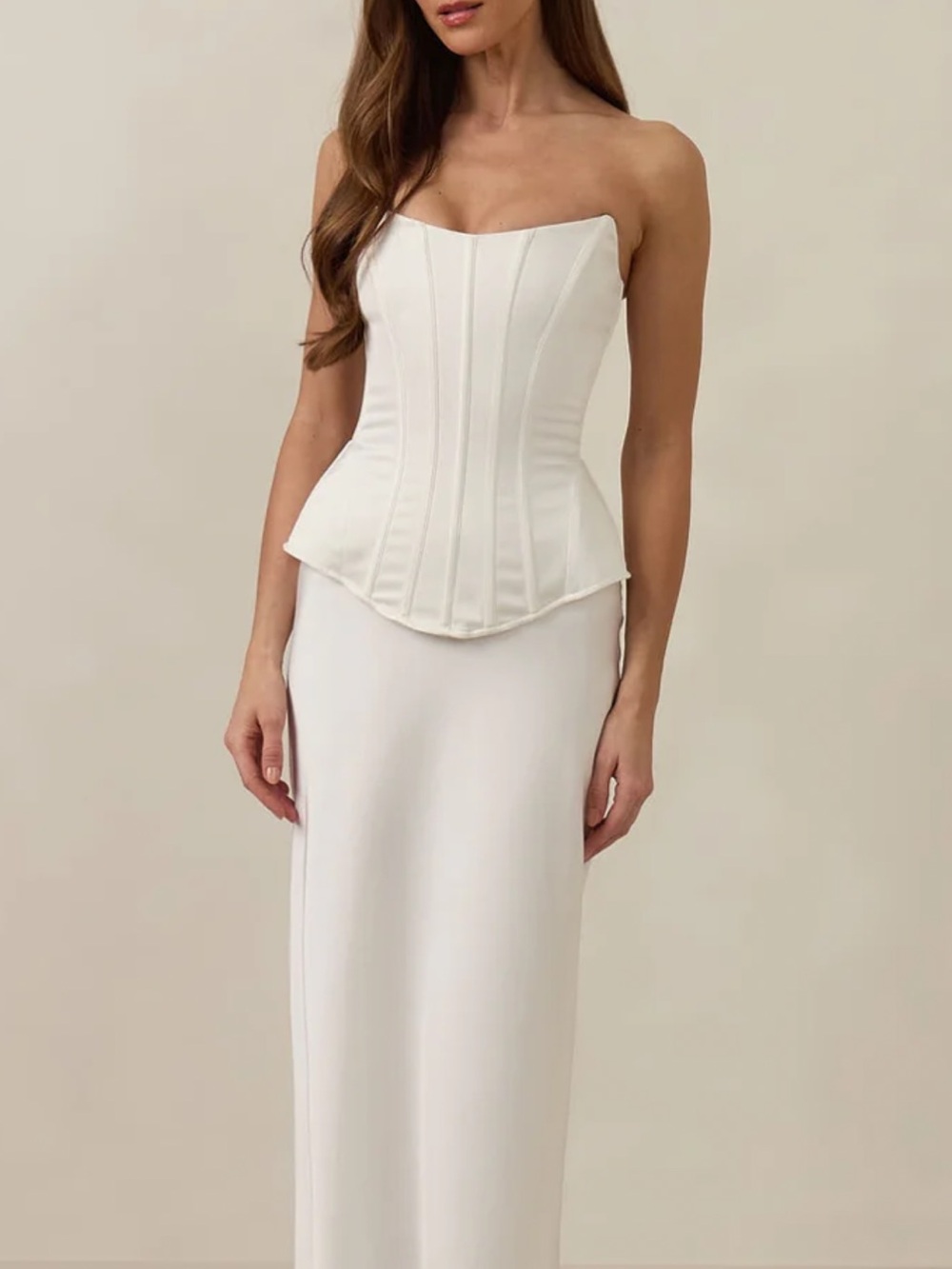 Strapless White Corset Bodice Evening Dress